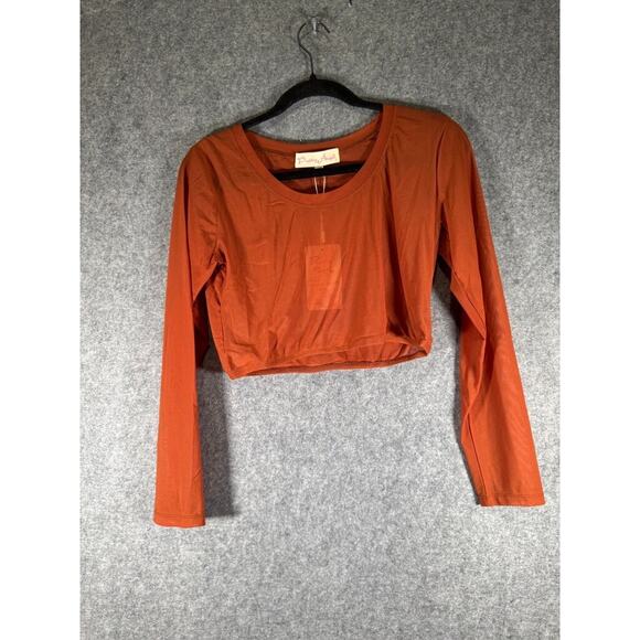 Pretty Angel Top Women L/XL Long Sleeve Cropped Orange Mesh Hippie Boho NWt A6 - Picture 1 of 8